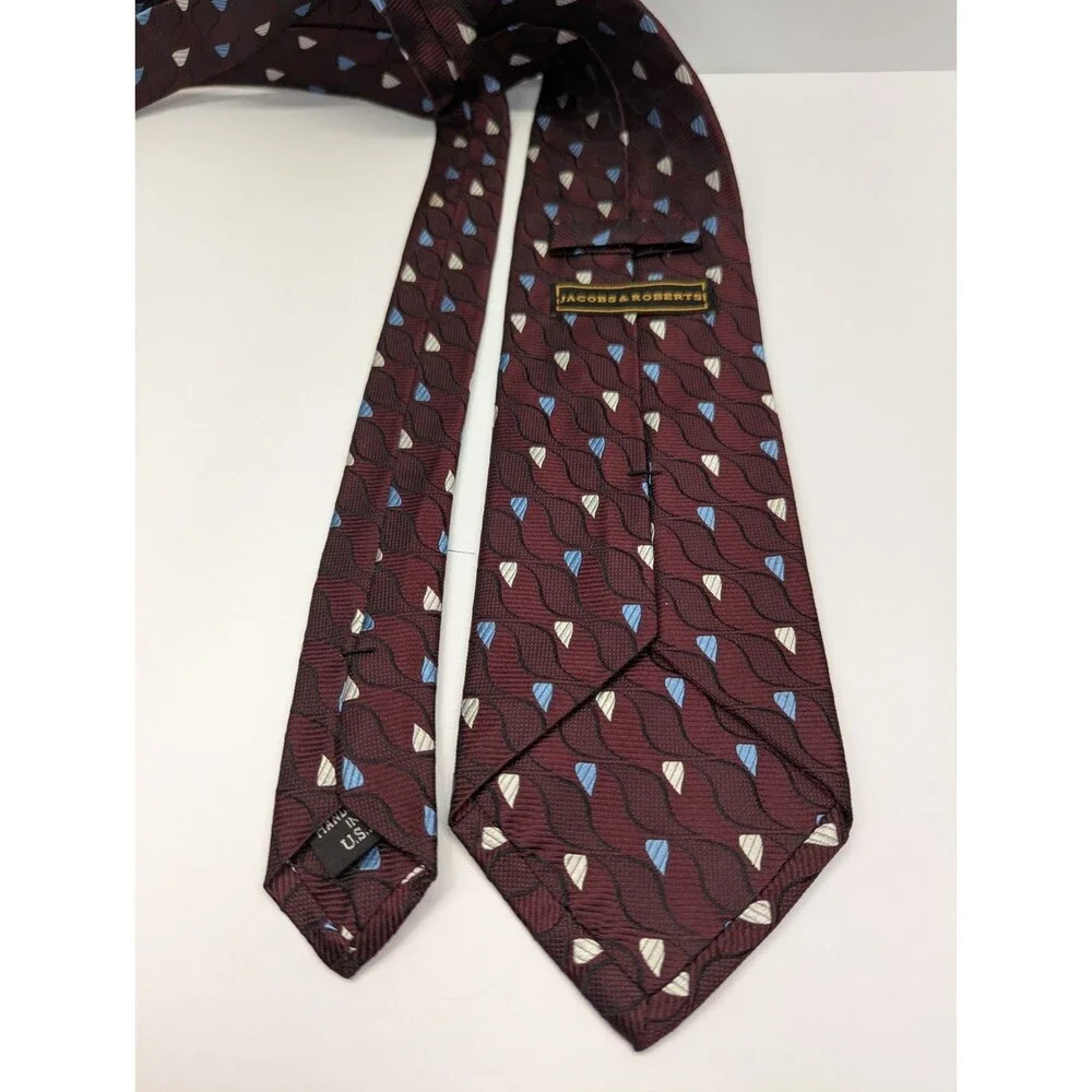 Jacobs & Roberts Wavy Maroon/Blue Silk‎ Pointed Classic Necktie Tie